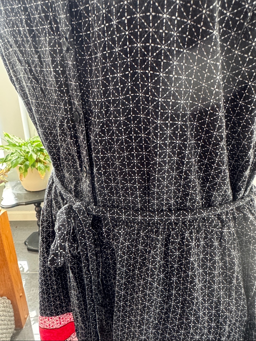 Torrid Sleeveless V-Neck Button Front Romper with Pink Border - Picture 3 of 8